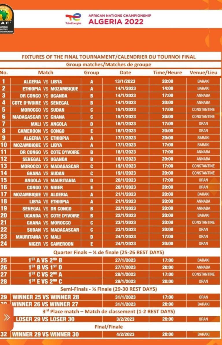 CHAN ALGERIE 2023 VOICI LE CALENDRIER COMPLET DE LA COMPETITION